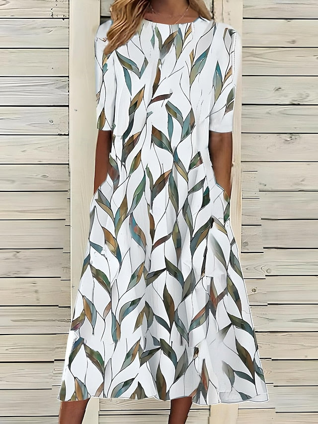 Sela™ – Summery Midi Dress with Floral Coastal Feel