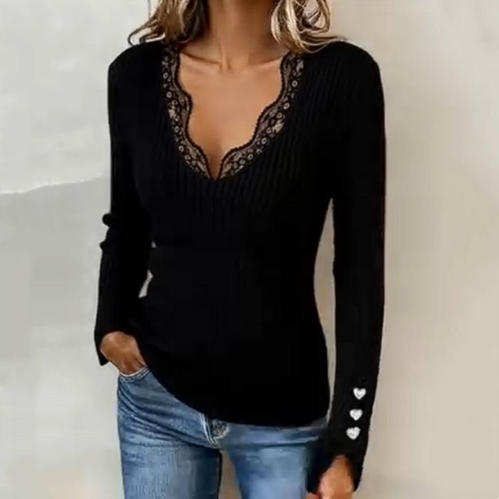 Marigold™ - Women's Ribbed Knit V-Neck and Lace Tops